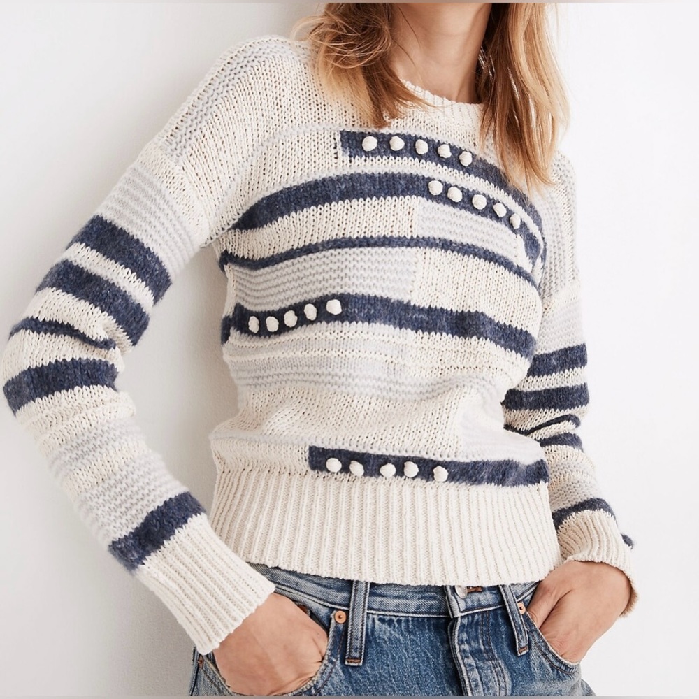 Madewell pom pom patchwork sweater